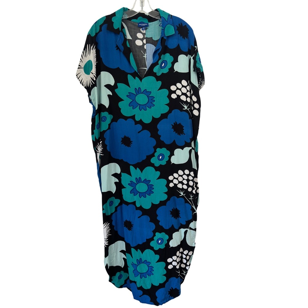 Marimekko for Target Kukkatori Kaftan Maxi Dress Blue Teal Floral Rayon S/M Mod